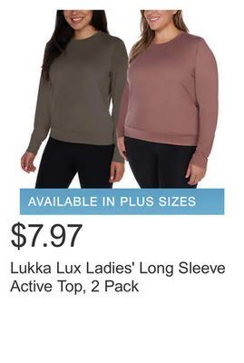Costco Lukka lux ladies' long sleeve active top, 2 pack offer