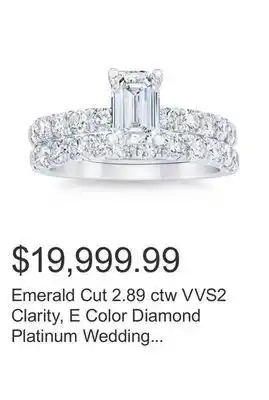 Costco Emerald cut 2.89 ctw vvs2 clarity, e color diamond platinum wedding set offer