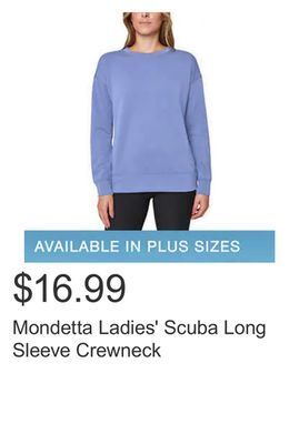 Costco Mondetta ladies' scuba long sleeve crewneck offer