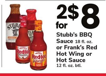 ACME Stubb's bbq sauce 18 fl. oz. or frank's red hot wing or hot sauce 12 fl. oz. btl. offer