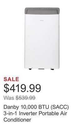 Costco Danby 10,000 btu (sacc) 3-in-1 inverter portable air conditioner offer