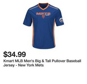 Kmart Kmart mlb men's big & tall pullover baseball jersey - new york mets offer