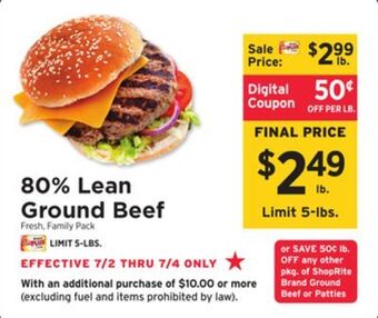 ShopRite 80% lean ground beef offer