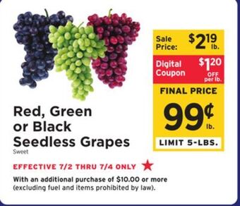 ShopRite Red, green or black seedless grapes offer