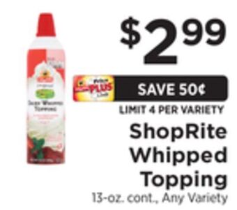 ShopRite Whipped topping offer
