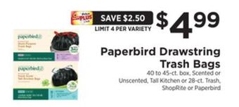 ShopRite Drawstring trash bags offer