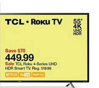 Target Tcl Roku 4-series Uhd Hdr Smart Tv offer