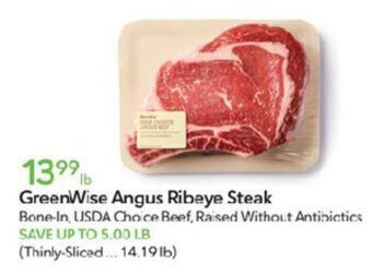 Publix GreenWise Angus Ribeye Steak offer