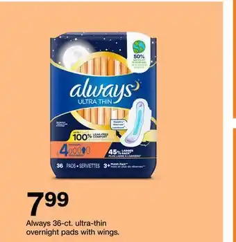 Target Always 36-ct. ultra-thin overnight pads with wings offer