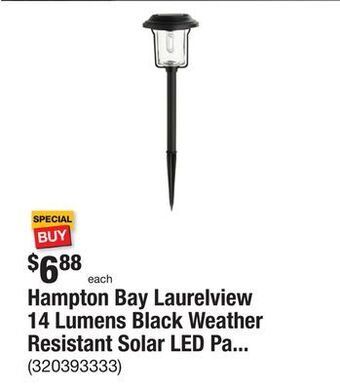 The Home Depot Hampton bay laurelview 14 lumens black weather resistant solar led path light with water glass lens and vintage bulb offer