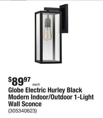 The Home Depot Globe electric hurley black modern indoor/outdoor 1-light wall sconce offer