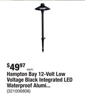 The Home Depot Hampton bay 12-volt low voltage black integrated led waterproof aluminum path light powered by hubspace (1-pack) offer