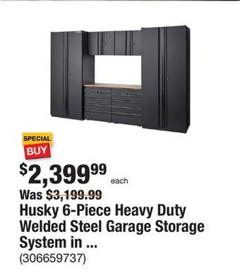 The Home Depot Husky 6-piece heavy duty welded steel garage storage system in black (128 in. w x 81 in. h x 24 in. d) offer