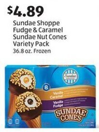 Aldi Sundae Shoppe Fudge & Caramel Sundae Nut Cones Variety Pack 36.8 oz. Frozen offer