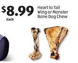 Aldi Heart to Tail Wing or Monster Bone Dog Chew offer
