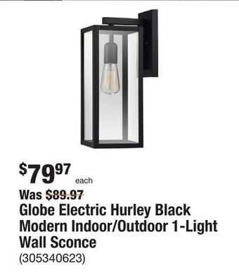 The Home Depot Globe electric hurley black modern indoor/outdoor 1-light wall sconce offer