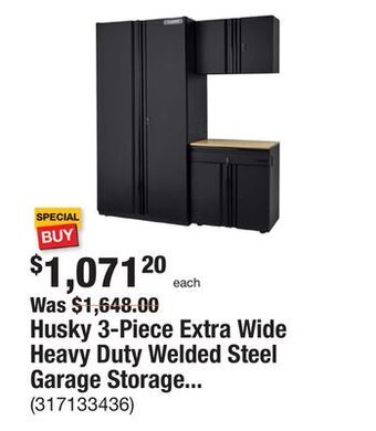 The Home Depot Husky 3-piece extra wide heavy duty welded steel garage storage system in black (74 in. w x 82 in. h x 24 in. d) offer