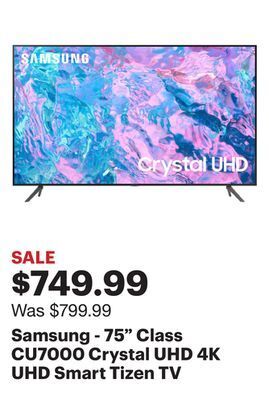 Best Buy Samsung - 75 class cu7000 crystal uhd 4k uhd smart tizen tv offer