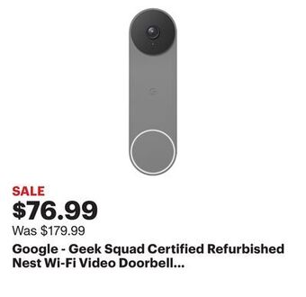 Best Buy Google - geek squad certified refurbished nest wi-fi video doorbell - battery operated - ash offer