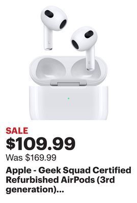 Best Buy Apple - geek squad certified refurbished airpods (3rd generation) with lightning charging case - white offer