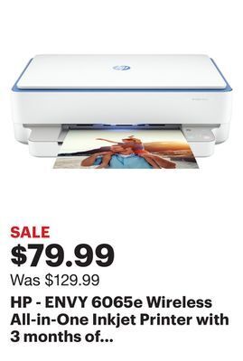 Best Buy Hp - envy 6065e wireless all-in-one inkjet printer with 3 months of instant ink included with hp+ offer