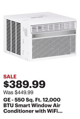 Best Buy Ge - 550 sq. ft. 12,000 btu smart window air conditioner with wifi and remote - white offer
