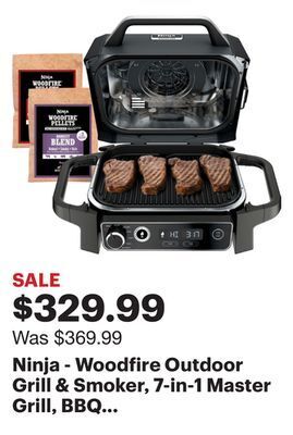 Best Buy Ninja - woodfire outdoor grill & smoker, 7-in-1 master grill, bbq smoker, & outdoor air fryer with woodfire technology - grey offer