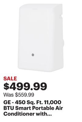 Best Buy Ge - 450 sq. ft. 11,000 btu smart portable air conditioner with wifi and remote - white offer