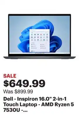 Best Buy Dell - inspiron 16.0 2-in-1 touch laptop - amd ryzen 5 7530u - 16gb memory - 512gb ssd - dark river blue offer