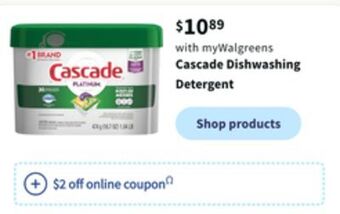 Walgreens Cascade dishwashing detergent offer