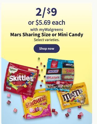 Walgreens Mars sharing size or mini candy offer