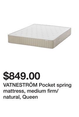 Ikea Vatneström pocket spring mattress, medium firm/natural, queen offer