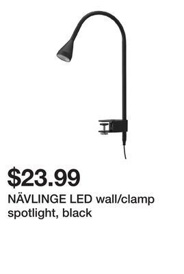 Ikea Nävlinge led wall/clamp spotlight, black offer