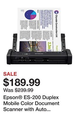 Office Depot Epson® es-200 duplex mobile color document scanner with auto document feeder offer