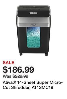 Office Depot Ativa® 14-sheet super micro-cut shredder, a14smc19 offer