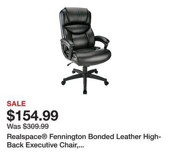 Office Depot Realspace® fennington bonded leather high-back executive chair, black, bifma certified offer