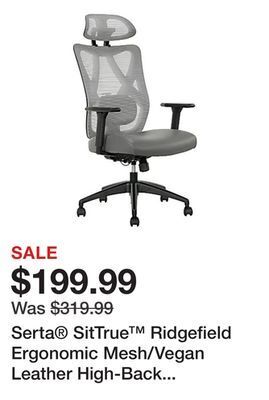 Office Depot Serta® sittrue™ ridgefield ergonomic mesh/vegan leather high-back task chair, gray/black offer