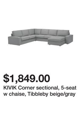 Ikea Kivik corner sectional, 5-seat w chaise, tibbleby beige/gray offer