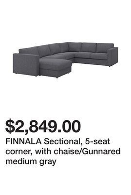 Ikea Finnala sectional, 5-seat corner, with chaise/gunnared medium gray offer