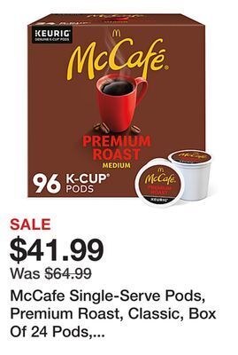 Office Depot Mccafe single-serve pods, premium roast, classic, box of 24 pods, case of 4 boxes offer