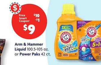 Family Dollar Arm & hammer liquid 100.5-105 oz. or power paks 42 ct. offer