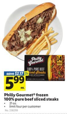 Lidl Philly gourmet® frozen 100% pure beef sliced steaks offer