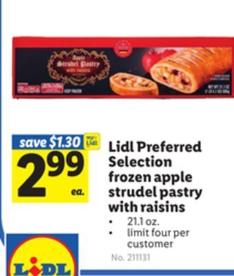 Lidl Lidl preferred selection frozen apple strudel pastry with raisins offer