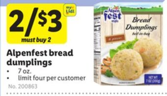 Lidl Alpenfest bread dumplings offer