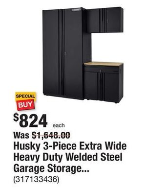 The Home Depot Husky 3-piece extra wide heavy duty welded steel garage storage system in black (74 in. w x 82 in. h x 24 in. d) offer