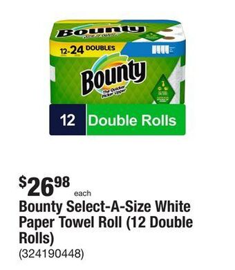 The Home Depot Bounty select-a-size white paper towel roll (12 double rolls) offer