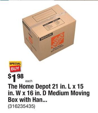 The Home Depot The home depot 21 in. l x 15 in. w x 16 in. d medium moving box with handles offer