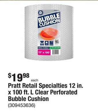 The Home Depot Pratt retail specialties 12 in. x 100 ft. l clear perforated bubble cushion offer
