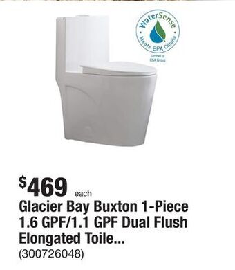 The Home Depot Glacier bay buxton 1-piece 1.6 gpf/1.1 gpf dual flush elongated toilet in white offer