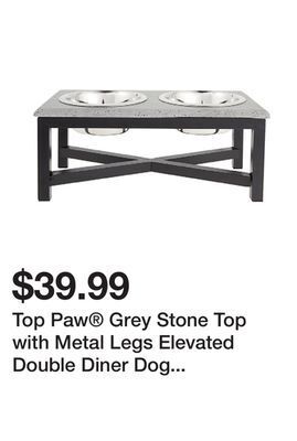 Petsmart Top paw® grey stone top with metal legs elevated double diner dog bowls offer